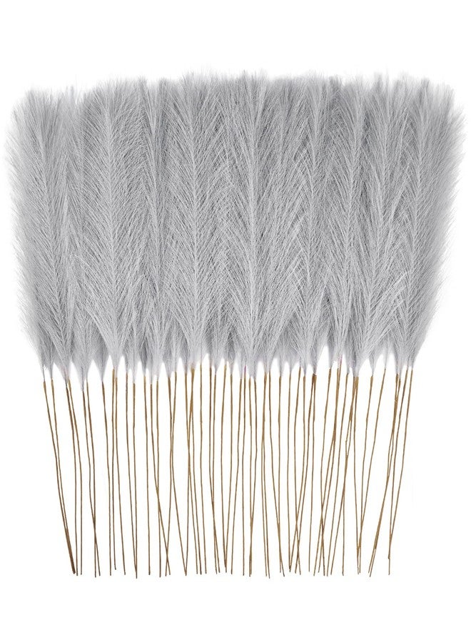 obbsie 50pcs Faux Pampas Grass Grey, 21.6" Short Artificial Pompous Grass Floral Fake Pompas Grass Branches Vase Filler Flower Arrangement for Home Wedding Boho Decor - Image 1